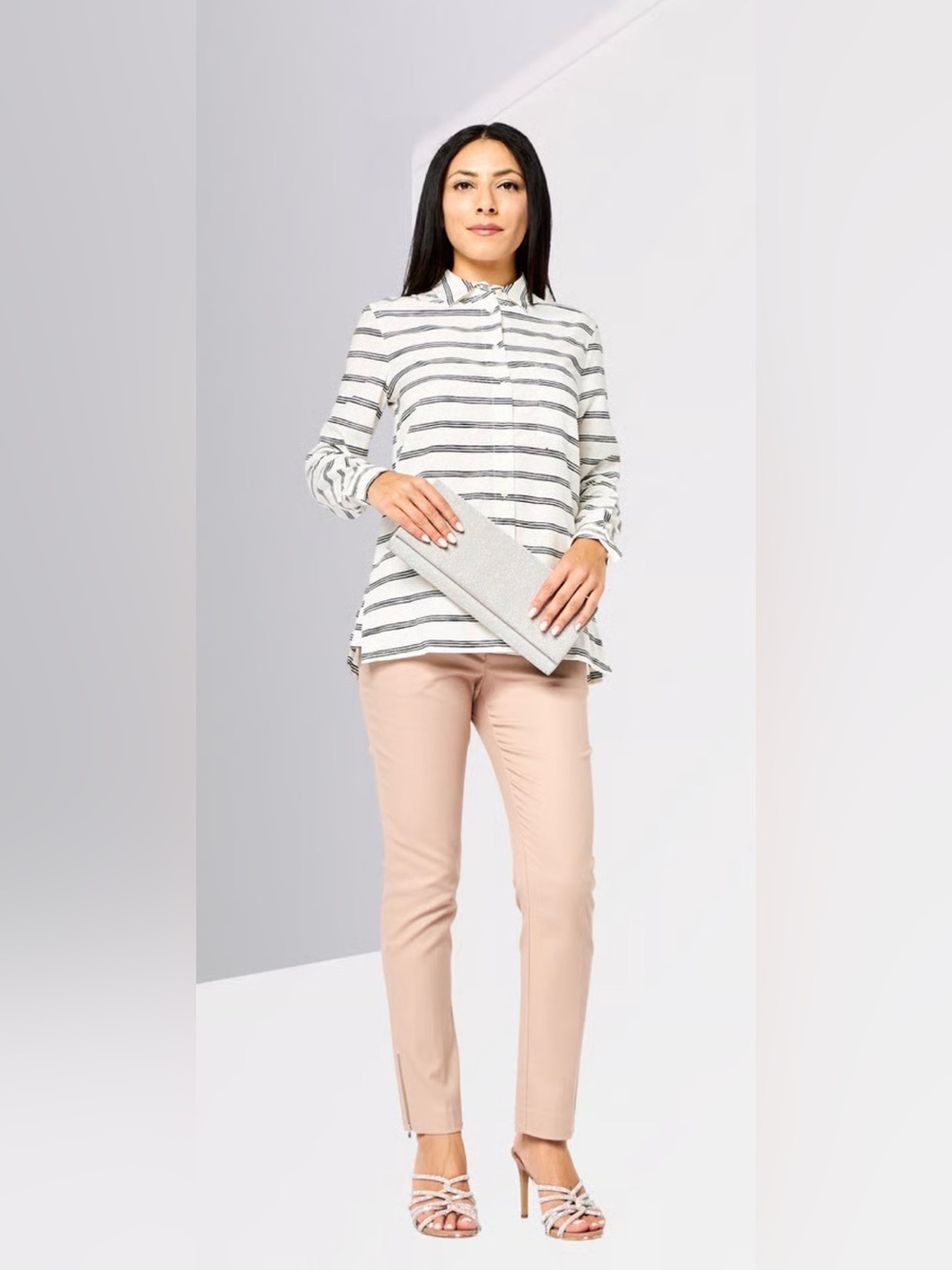 NWOT Women’s Lacoste🐊Spread Collar Long Sleeve Striped Shirt Size 34 (US 2/4) - Picture 7 of 11